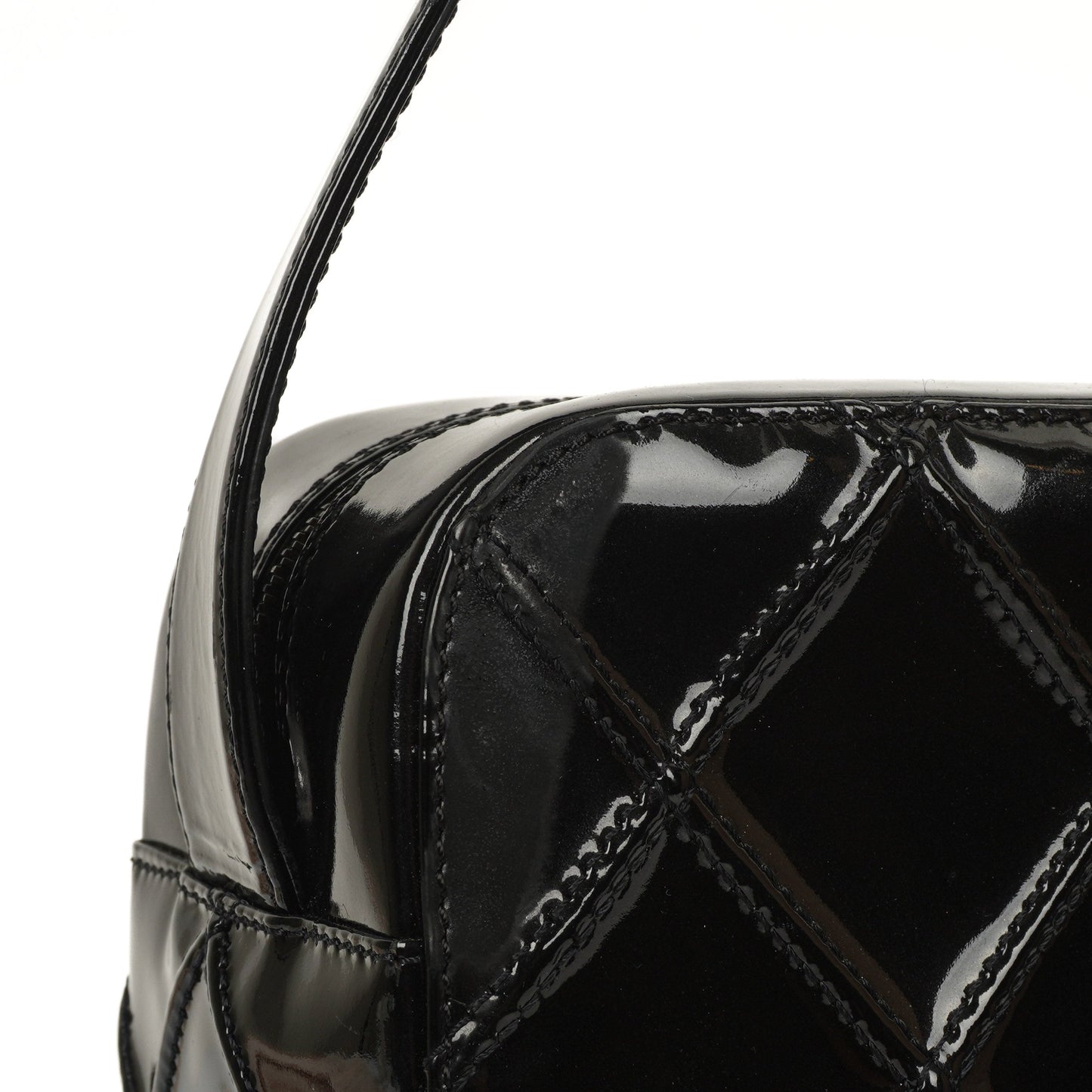 Chanel Diamond Stitch Black Quilted Patent Leather Shoulder Bag