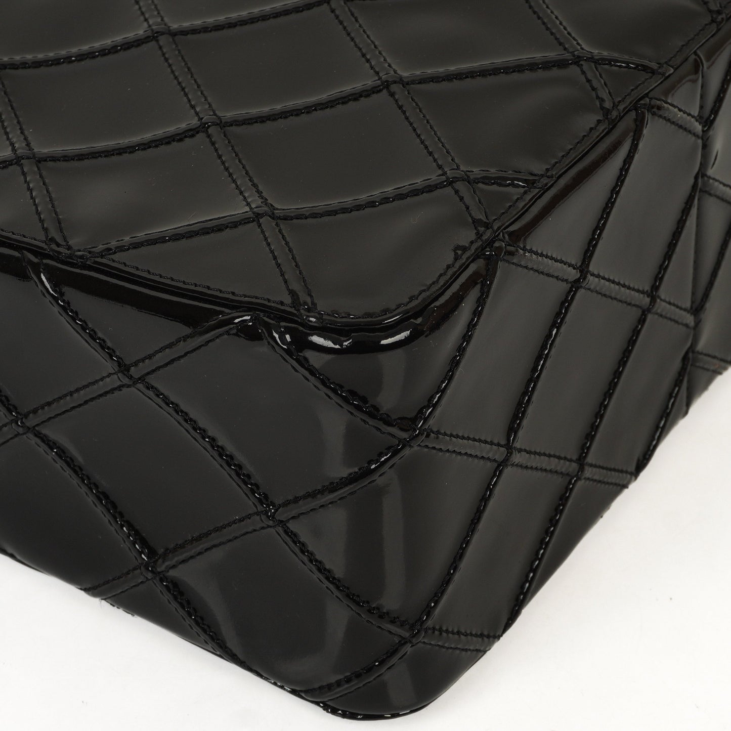 Chanel Diamond Stitch Black Quilted Patent Leather Shoulder Bag