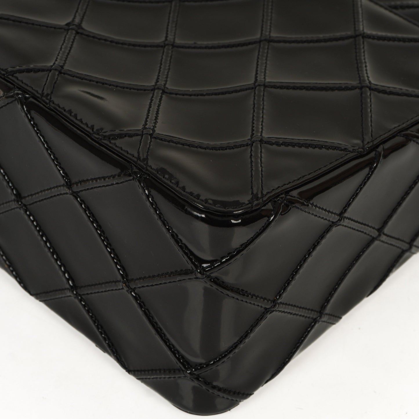 Chanel Diamond Stitch Black Quilted Patent Leather Shoulder Bag
