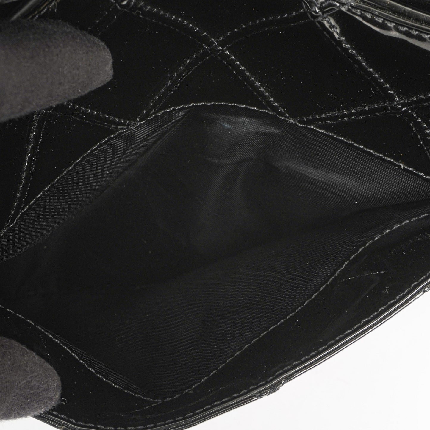 Chanel Diamond Stitch Black Quilted Patent Leather Shoulder Bag