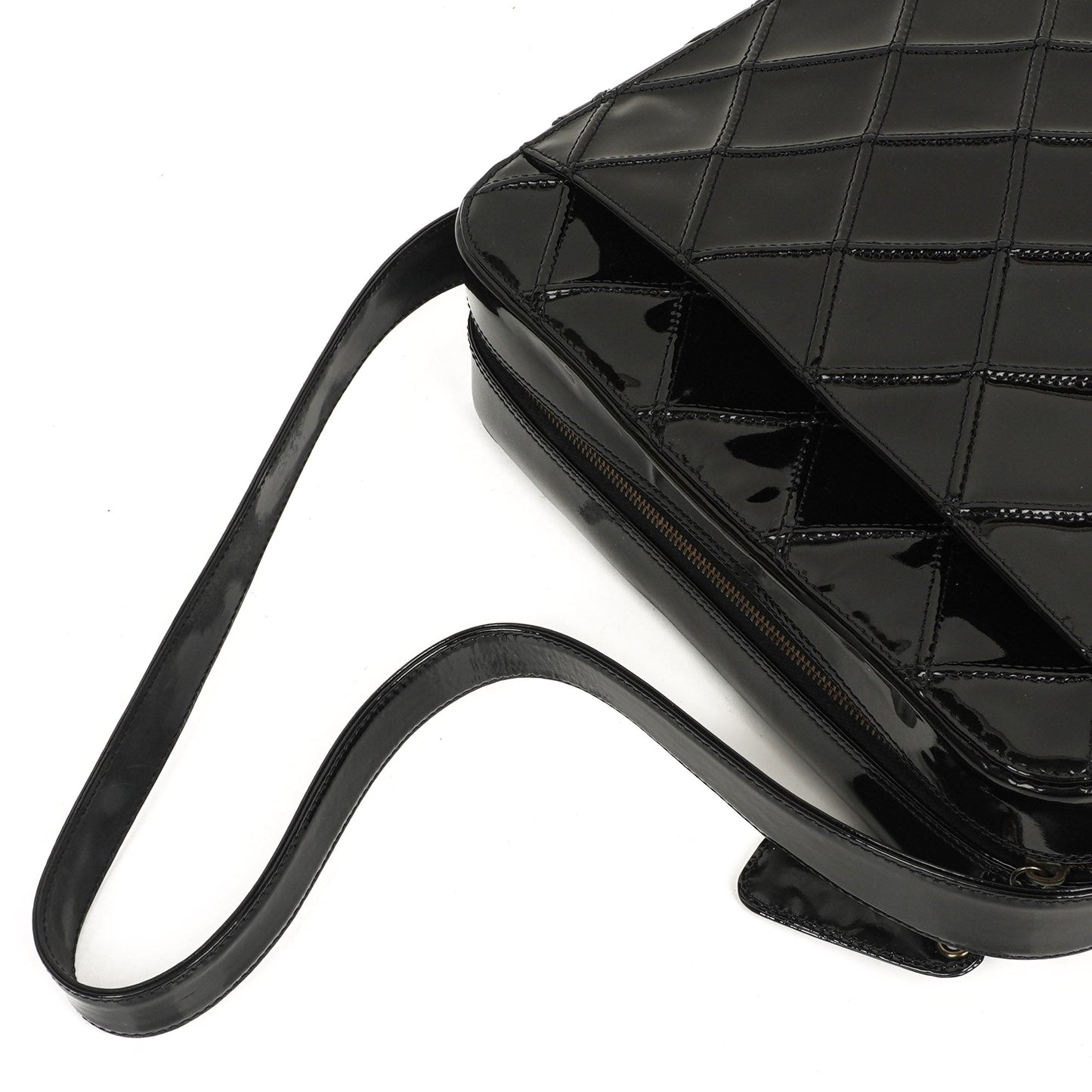 Chanel Diamond Stitch Black Quilted Patent Leather Shoulder Bag