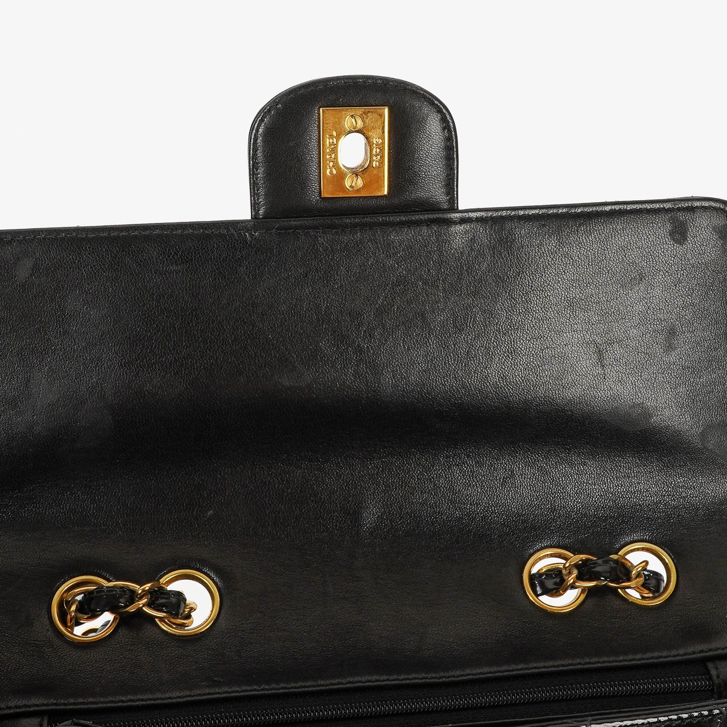 Chanel Single Flap Bag Black Quilted Patent Leather With 24K Gold-Plated Hardware