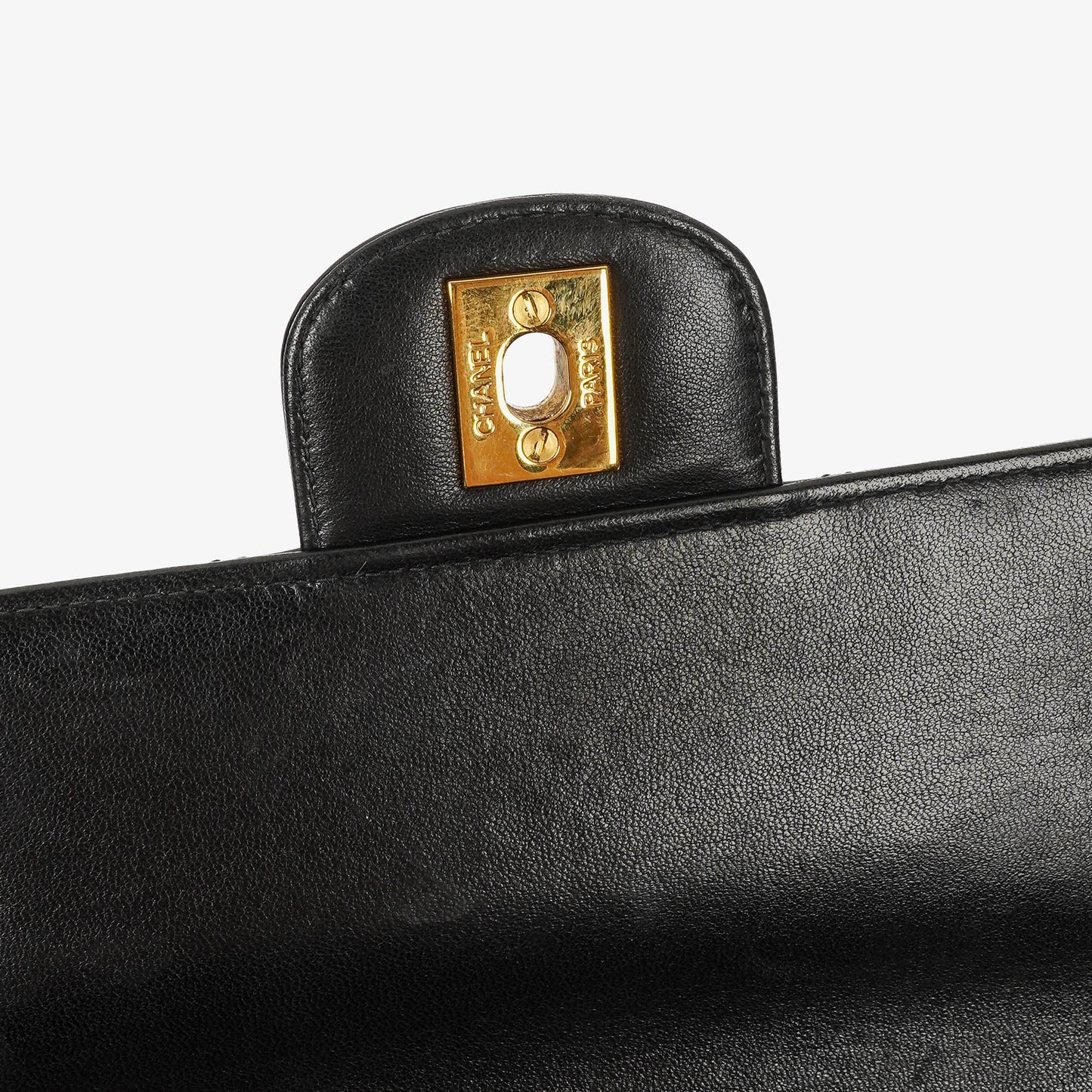 Chanel Single Flap Bag Black Quilted Patent Leather With 24K Gold-Plated Hardware