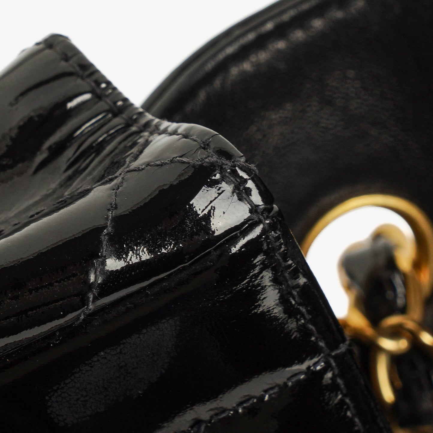 Chanel Single Flap Bag Black Quilted Patent Leather With 24K Gold-Plated Hardware