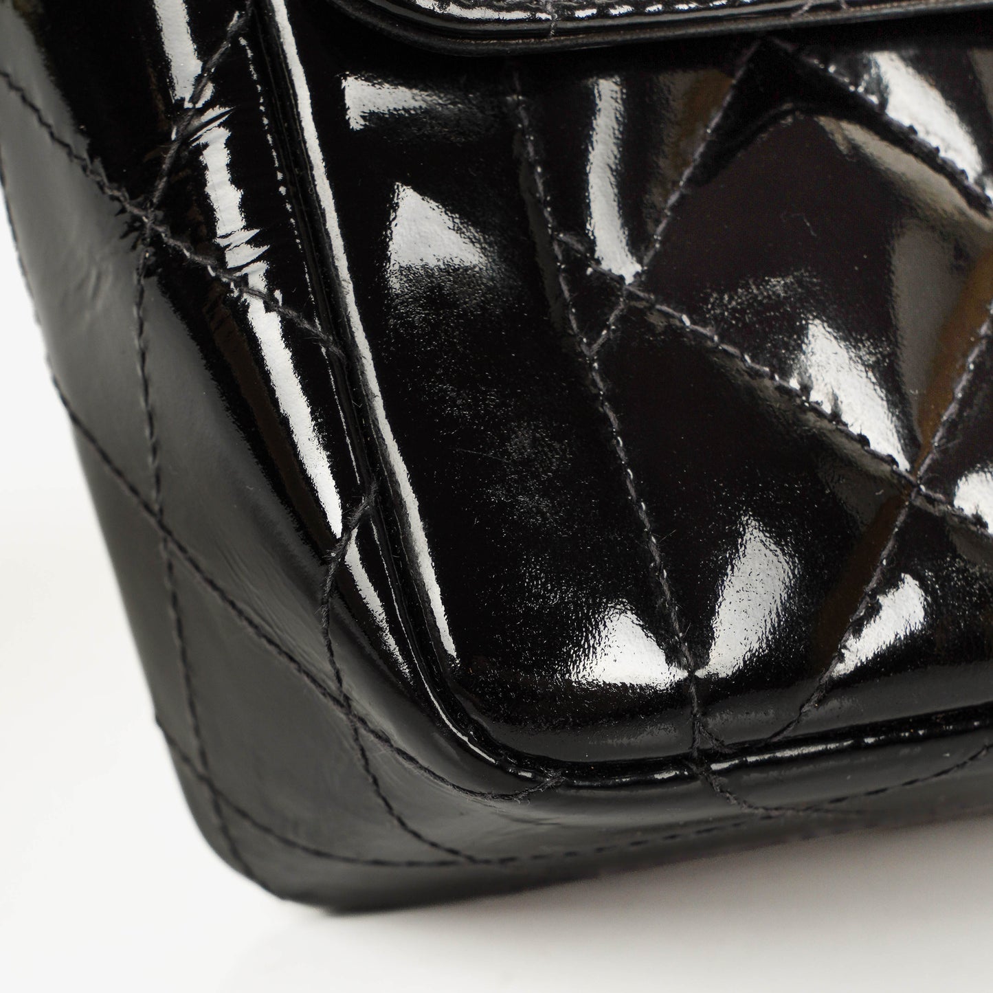 Chanel Single Flap Bag Black Quilted Patent Leather With 24K Gold-Plated Hardware