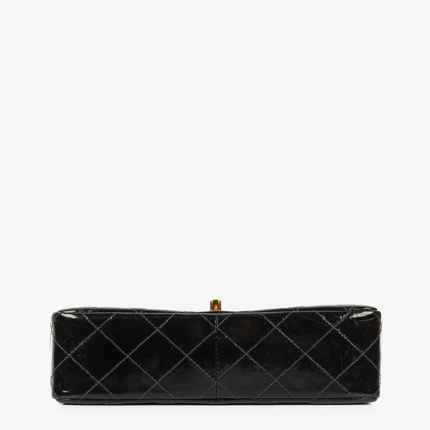 Chanel Single Flap Bag Black Quilted Patent Leather With 24K Gold-Plated Hardware