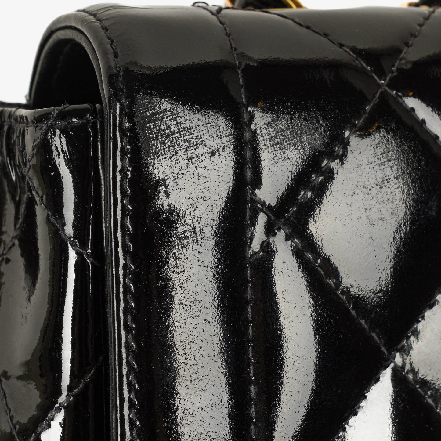 Chanel Single Flap Bag Black Quilted Patent Leather With 24K Gold-Plated Hardware