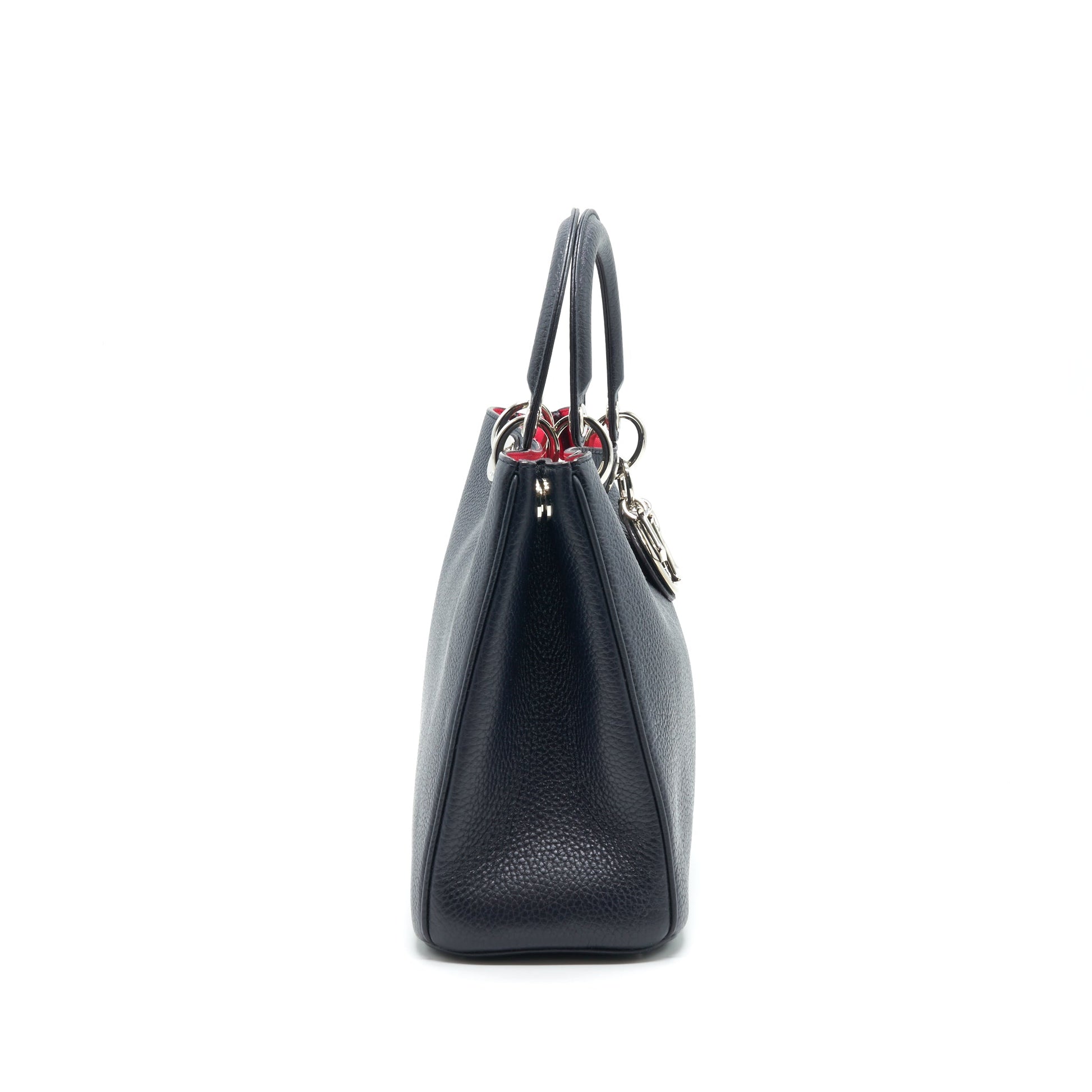 CHRISTIAN Medium Diorissimo Tote Purse Black Grained Leather