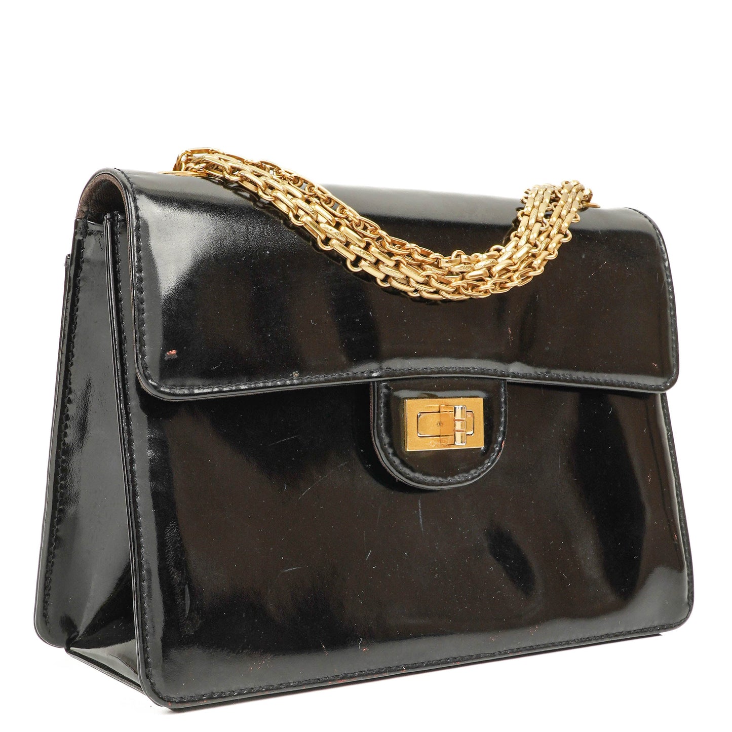 Chanel 2.55 Black Patent Leather Shoulder Bag