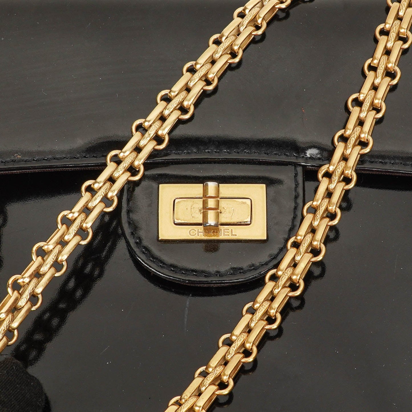 Chanel 2.55 Black Patent Leather Shoulder Bag