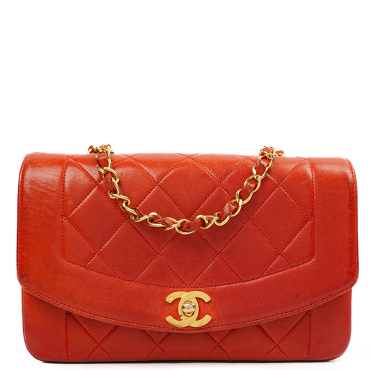 Chanel  Small Diana Flap Bag Red Quilted Leather 24K Gold-Plated Hardware