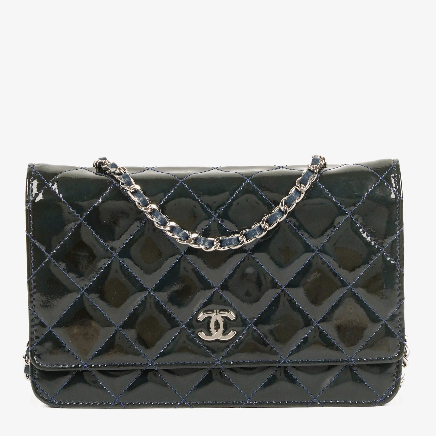 Chanel Quilted Patent Leather Wallet On Chain WOC