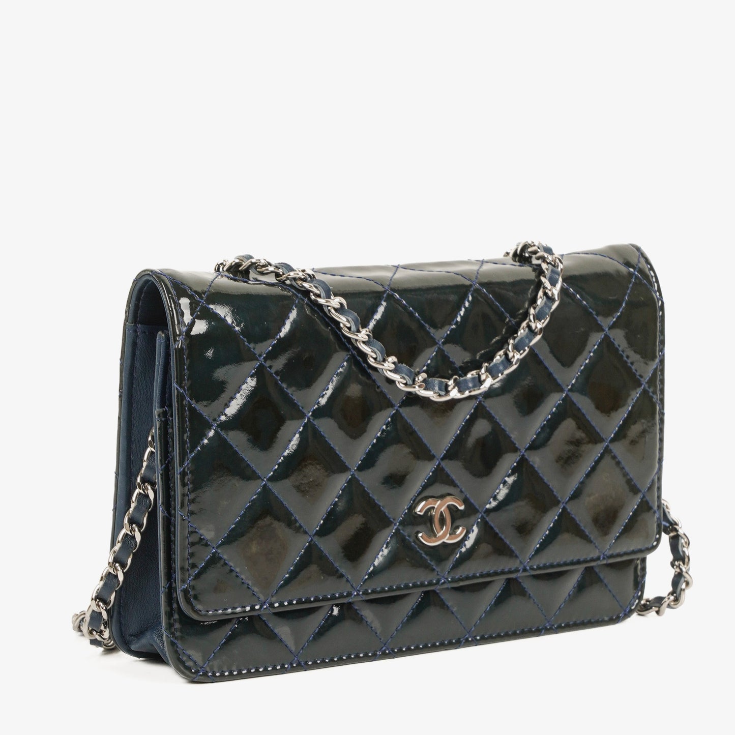 Chanel Quilted Patent Leather Wallet On Chain WOC