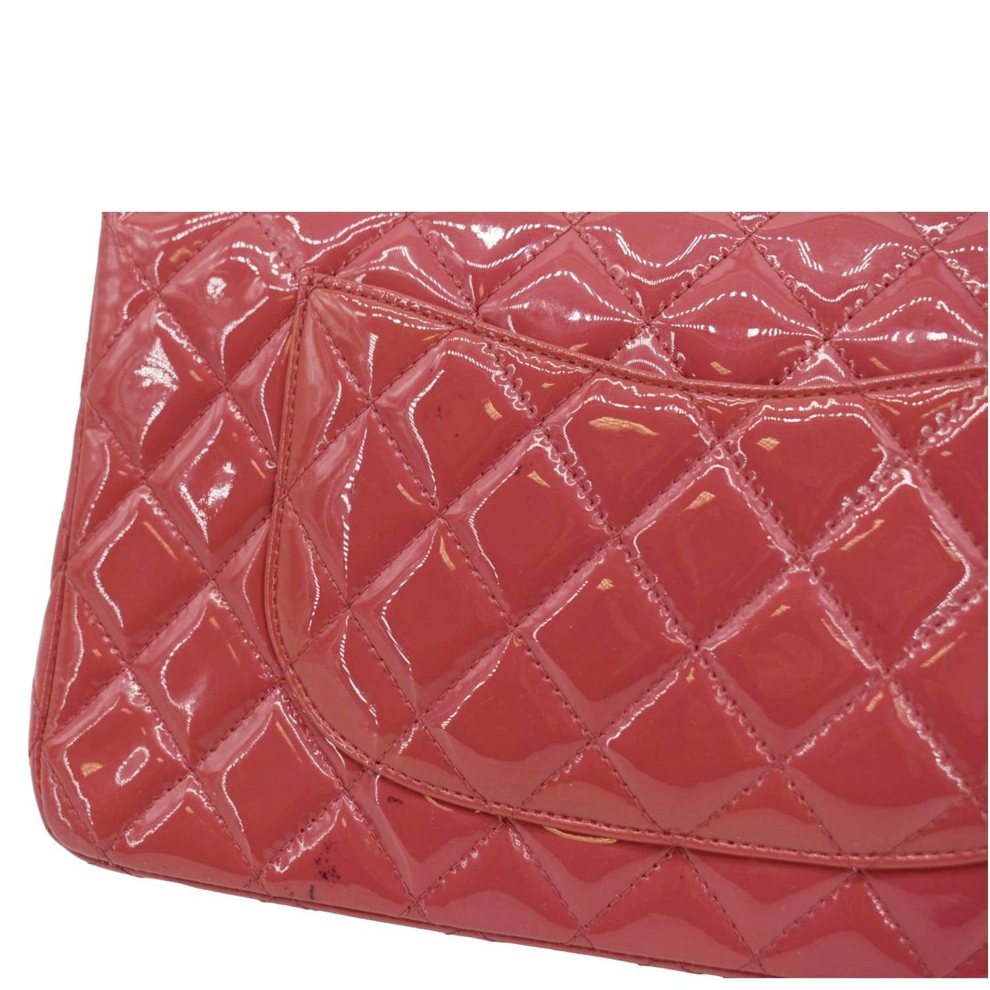 CHANEL Classic Double Flap Medium Quilted Patent Leather Shoulder Bag Dark Pink
