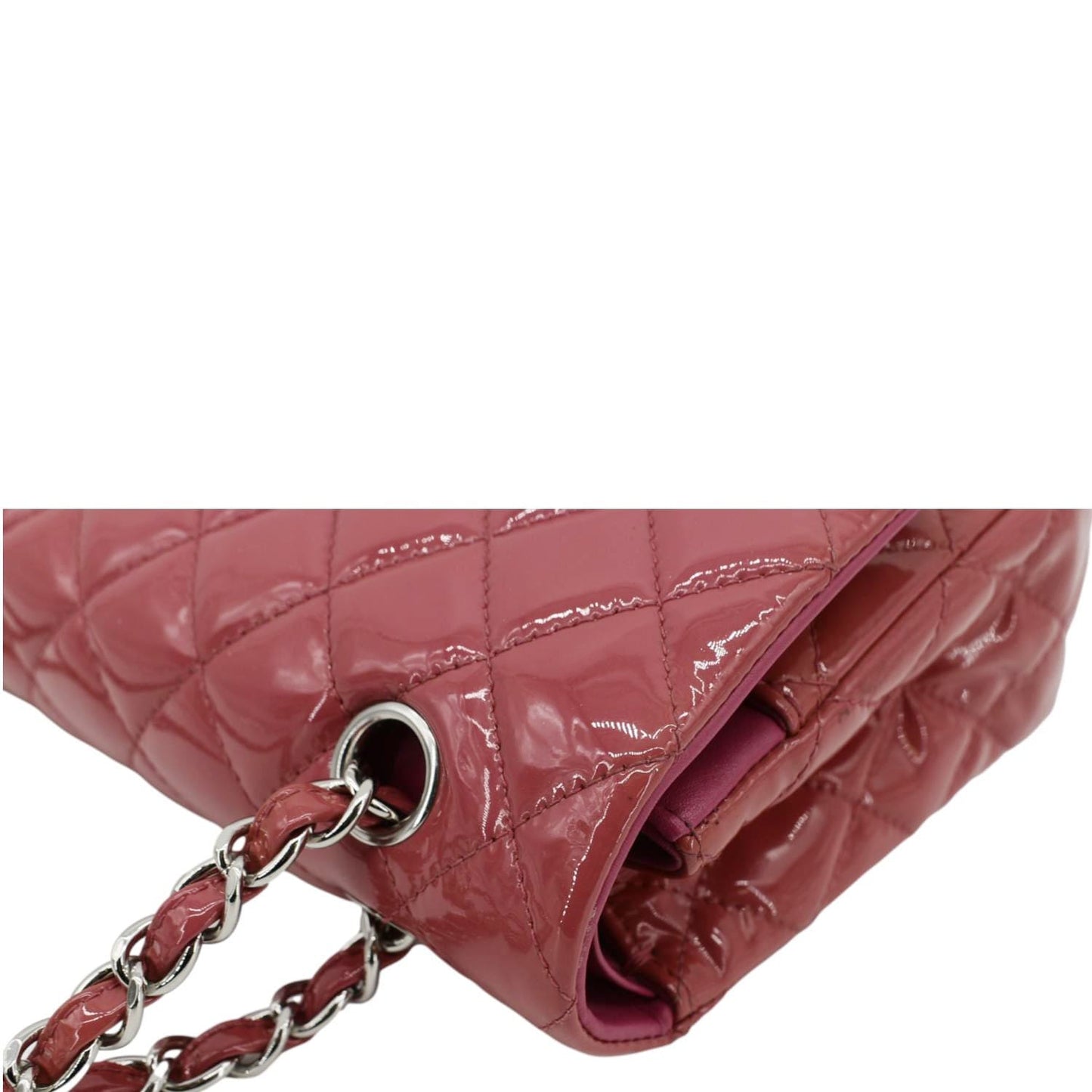 CHANEL Classic Double Flap Medium Quilted Patent Leather Shoulder Bag Dark Pink