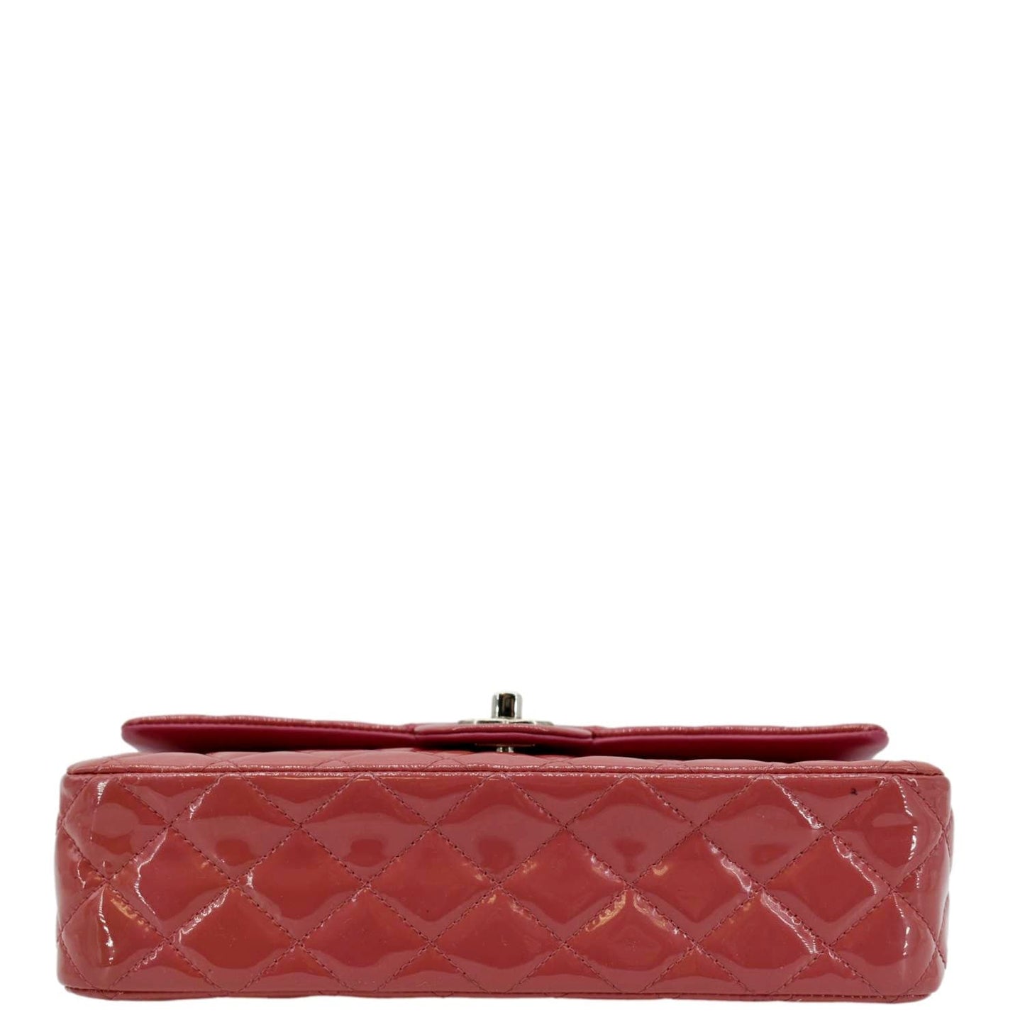 CHANEL Classic Double Flap Medium Quilted Patent Leather Shoulder Bag Dark Pink
