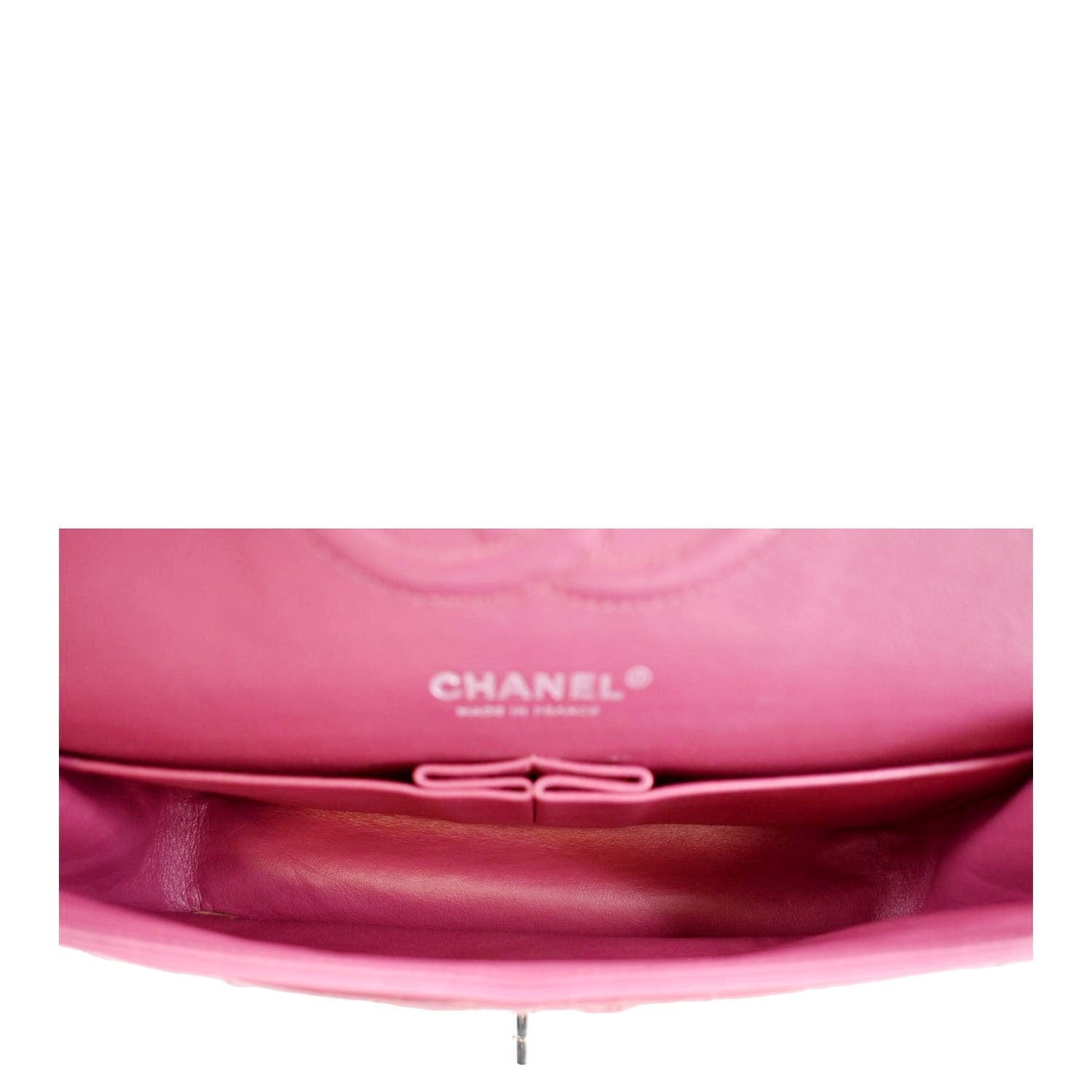 CHANEL Classic Double Flap Medium Quilted Patent Leather Shoulder Bag Dark Pink