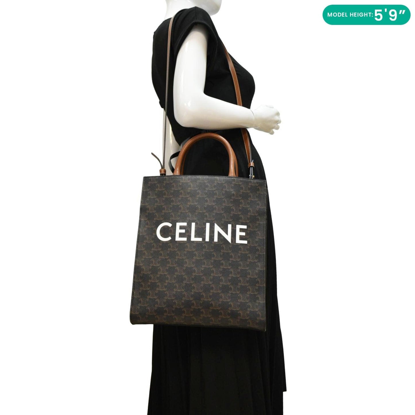 Luxury CELINE Triomphe Vertical Cabas Small Canvas Shoulder Bag Tan