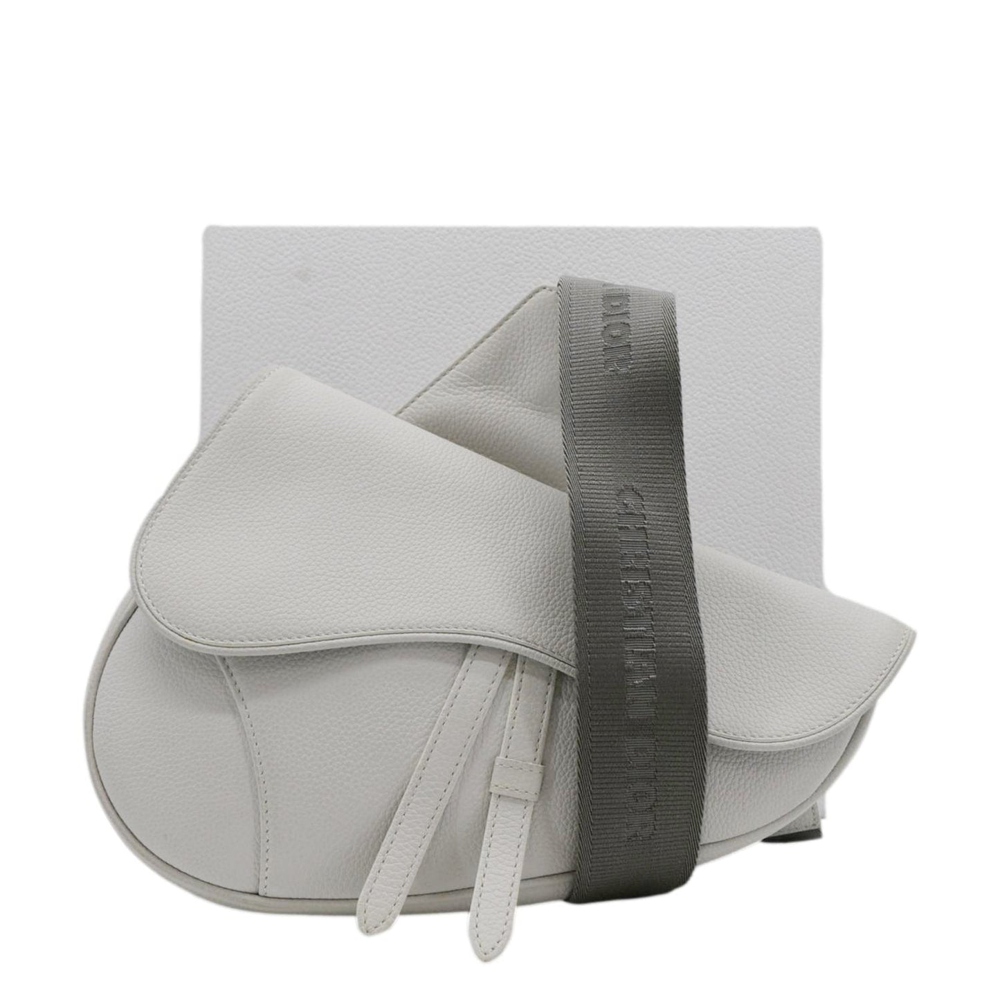 CHRISTIAN DIOR Mens Saddle Grained Calfskin Leather Satchel Bag White