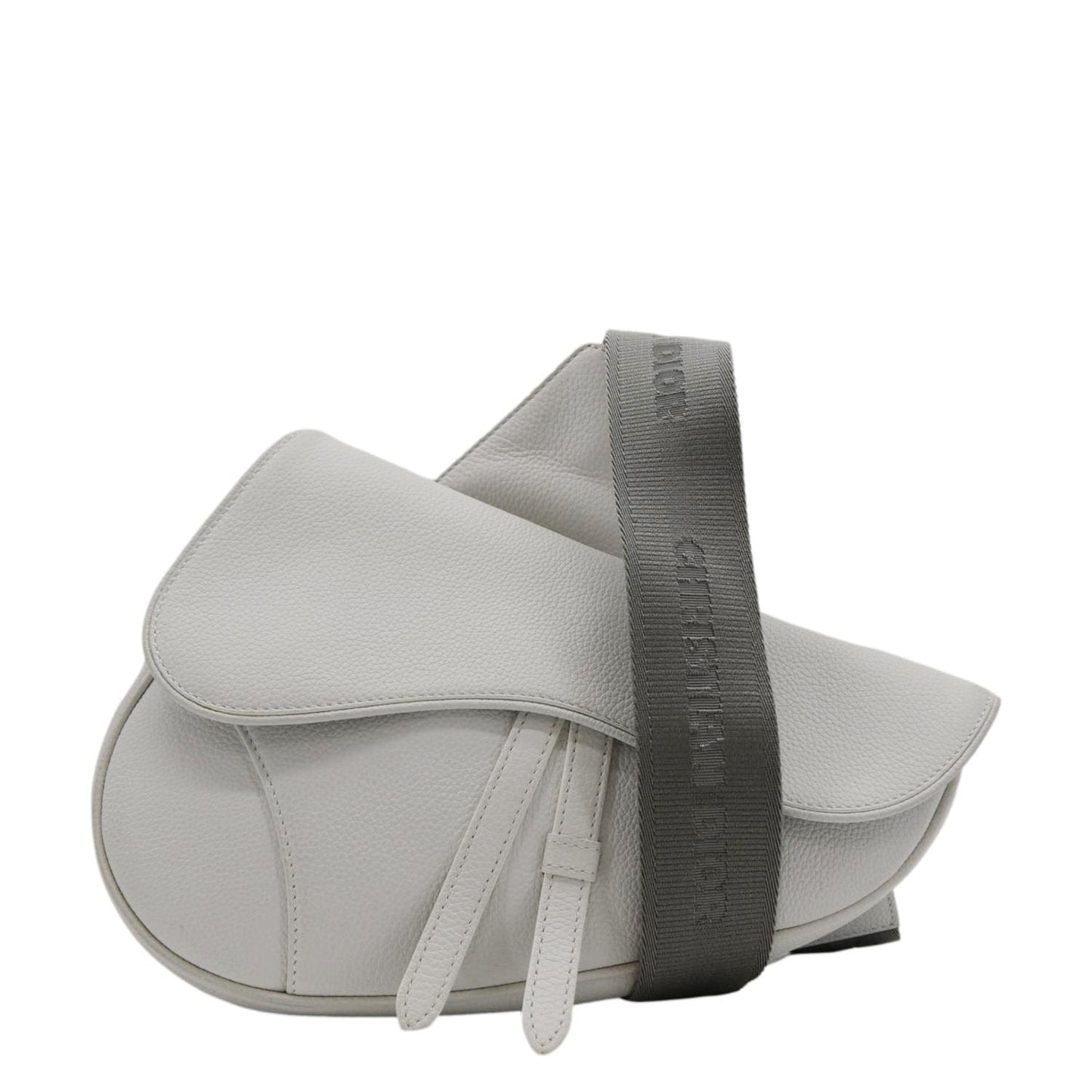 CHRISTIAN DIOR Mens Saddle Grained Calfskin Leather Satchel Bag White