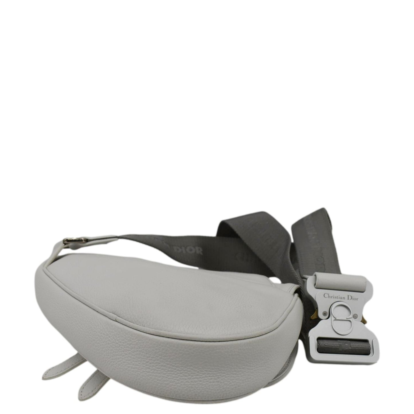 CHRISTIAN DIOR Mens Saddle Grained Calfskin Leather Satchel Bag White