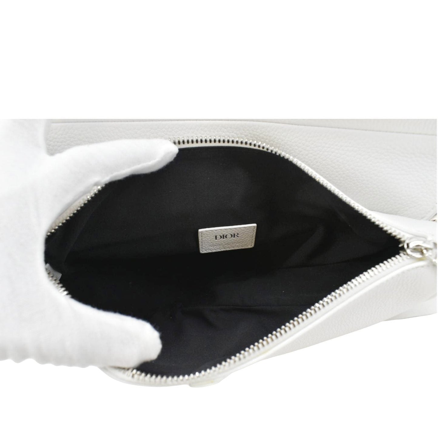 CHRISTIAN DIOR Mens Saddle Grained Calfskin Leather Satchel Bag White