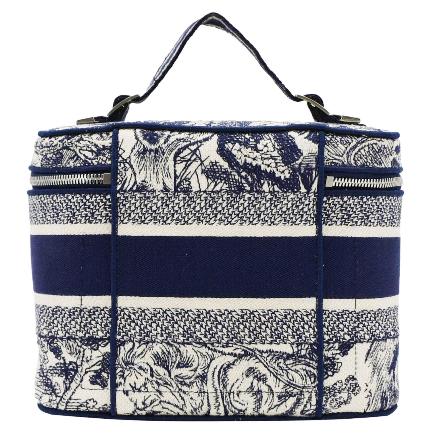 CHRISTIAN DIOR Travel Oblique Embroidery Canvas Vanity Case Blue