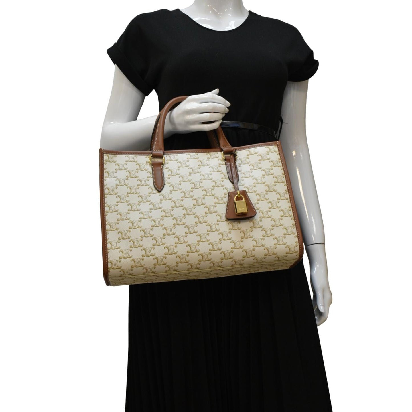 CELINE Horizontal Cabas Triomphe Canvas Tote Cream