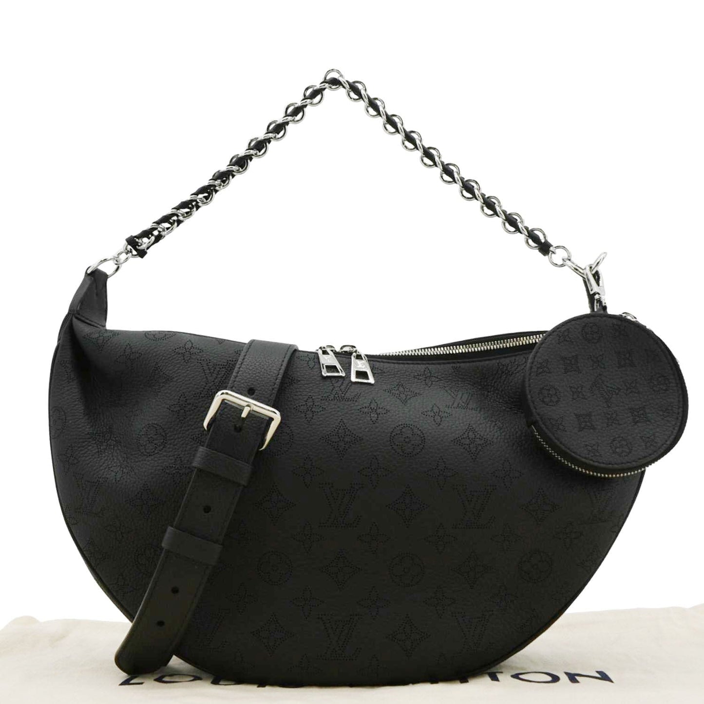 LOUIS VUITTON Baia MM Perforated Mahina Leather Shoulder Bag Black
