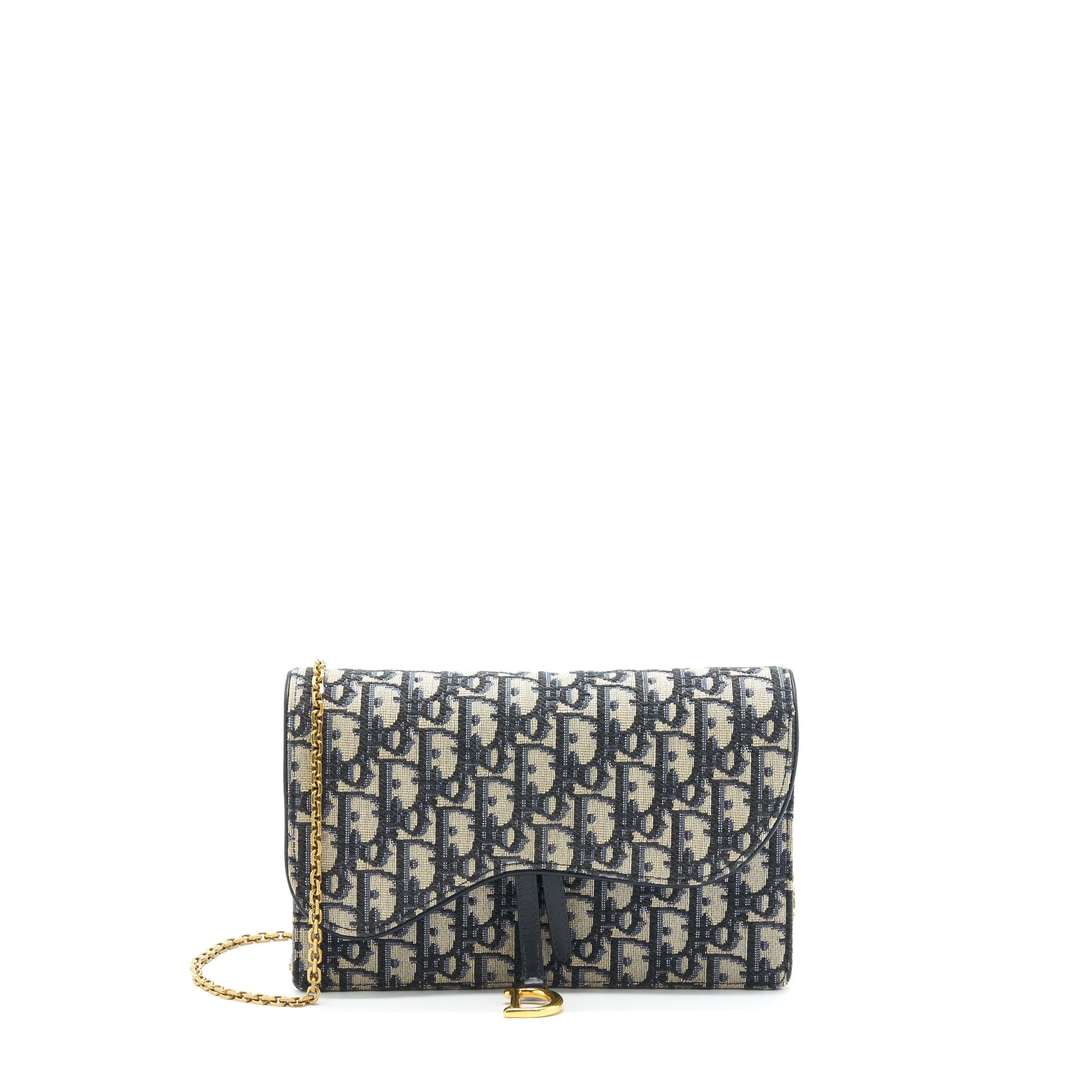 Dior Saddle Pouch With Chain Blue Dior Oblique Jacquard