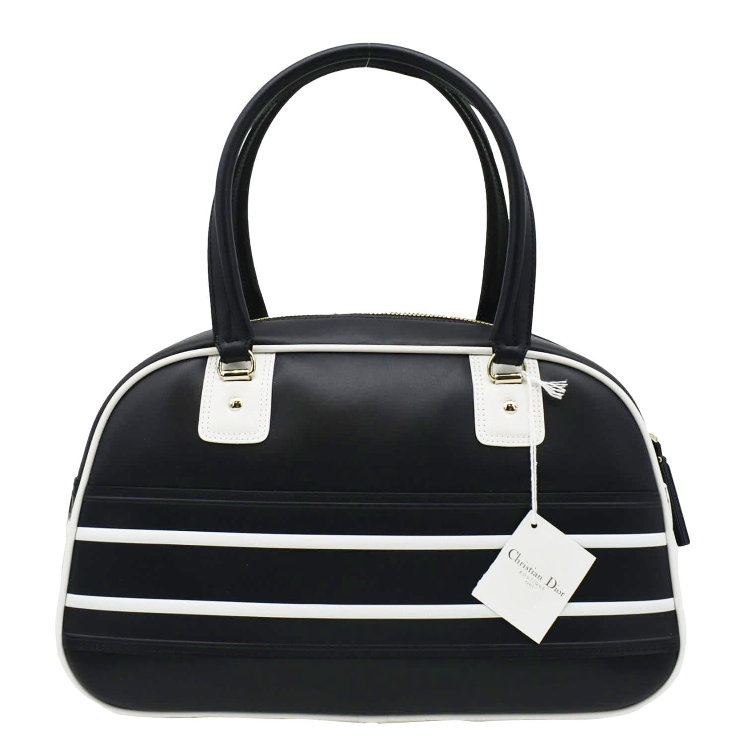 CHRISTIAN DIOR Vibe Zip Bowling Medium Leather Shoulder Bag Navy Blue