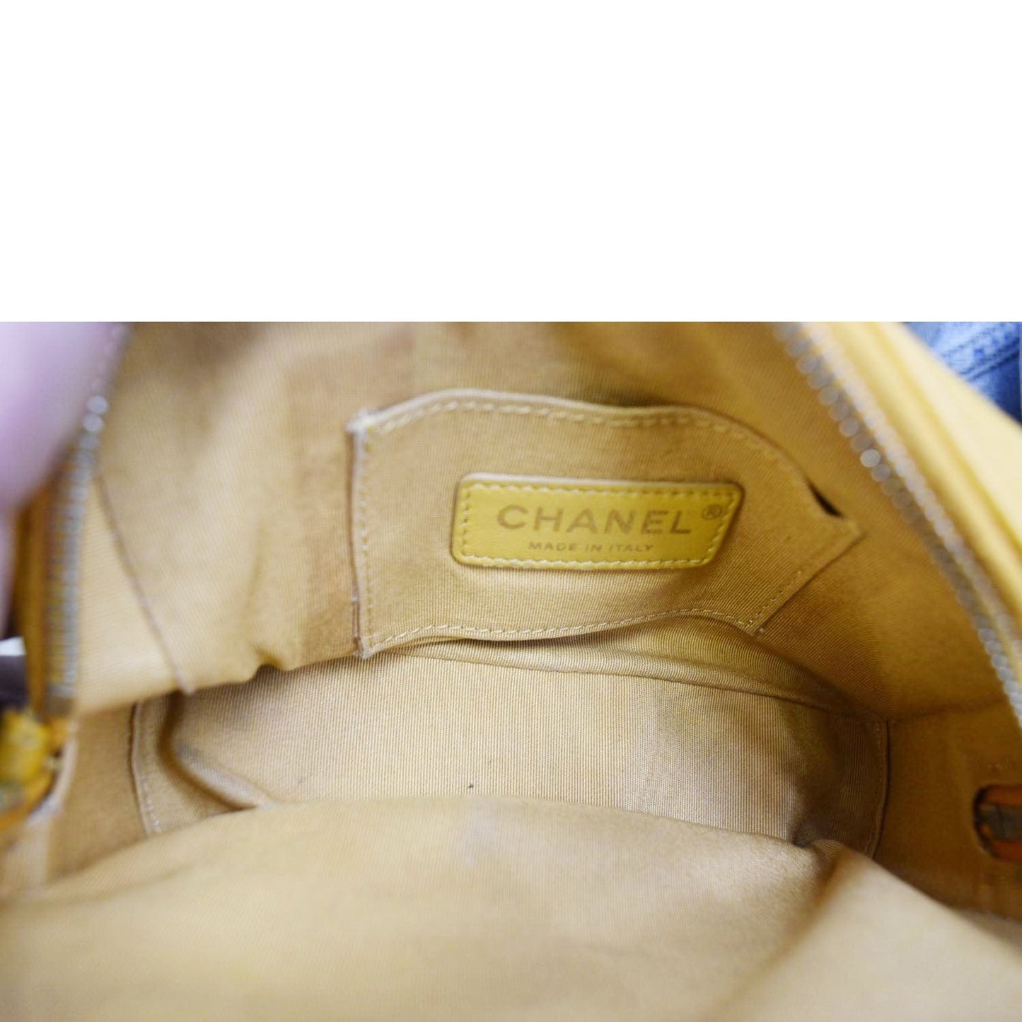CHANEL Carry Around Mini Quilted Caviar Leather Bowling Bag Yellow