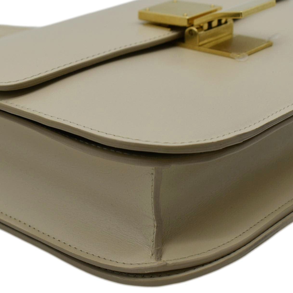 CELINE Classic Box Medium Leather Flap Shoulder Bag Greige