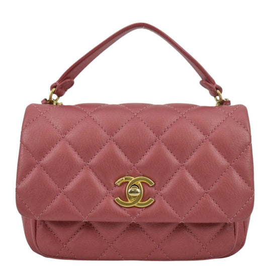 CHANEL Front Pocket Quilted Leather Crossbody Bag Pink