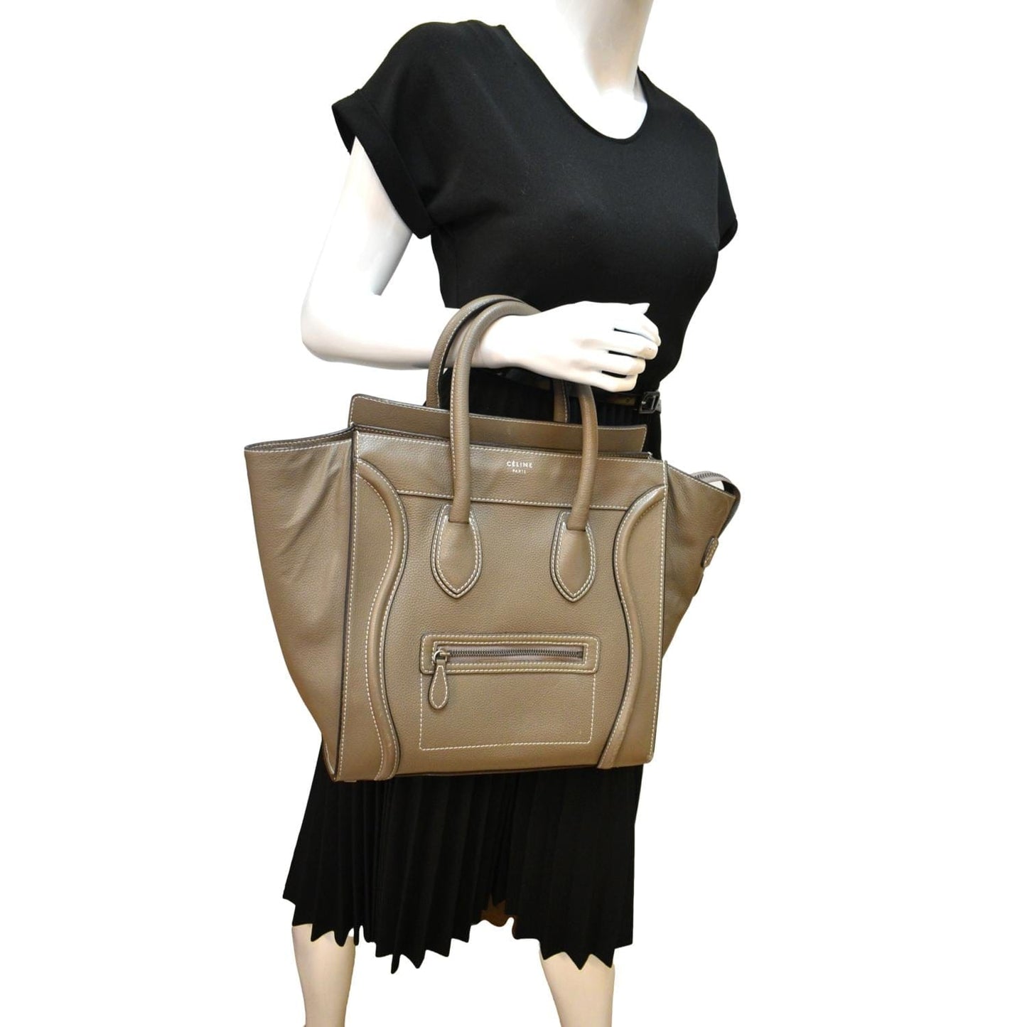 CELINE Souris Mini Luggage Calfskin Leather Tote Bag Dune