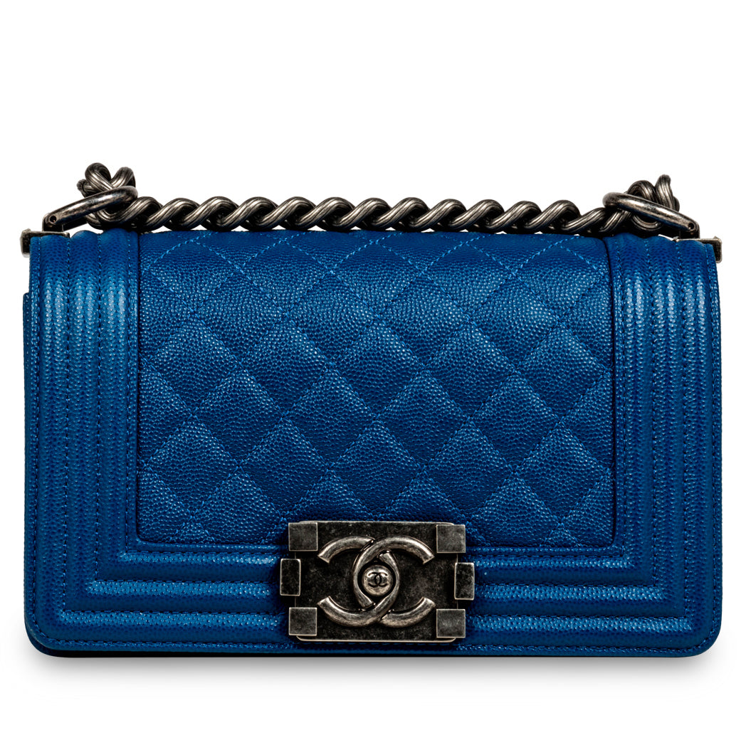 Chanel Boy Bag Caviar Silver Shoulder Bag
