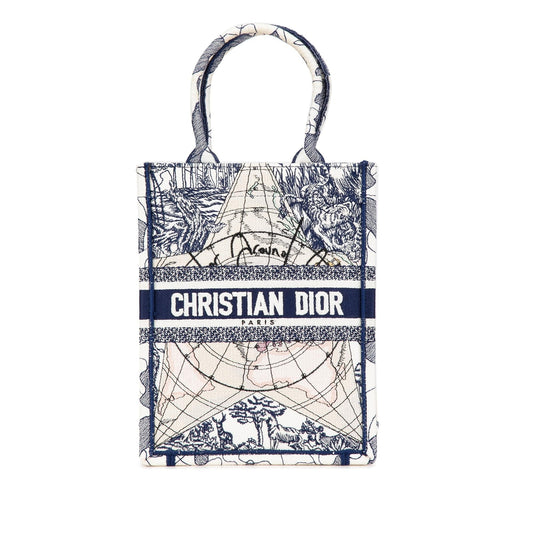 Dior Embroidered Canvas Around The World Vertical Book Tote