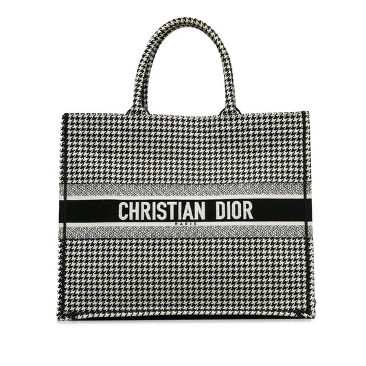 Dior Large Canvas Houndstooth Embroidered Book Tote
