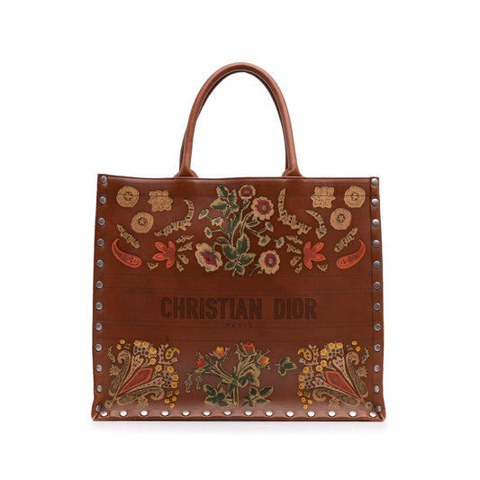 Dior Large Studded Embroidered Leather Floral Book Tote