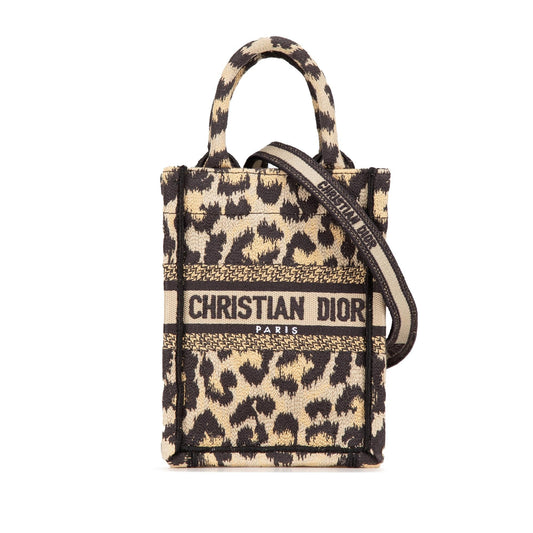 Dior Mizza Mini Embroidered Canvas Leopard Vertical Book Tote
