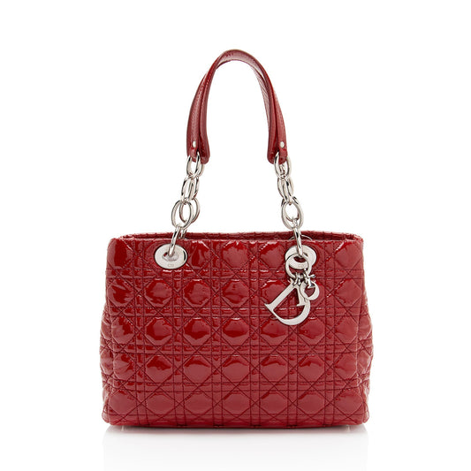 Dior Patent Leather Soft Cannage Dior Small Shopping Tote (SHF-vm0Byx)