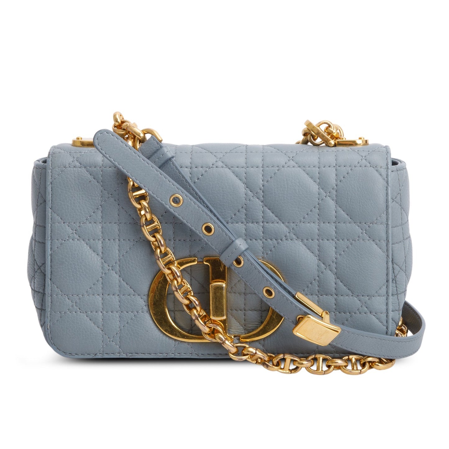 Christian Dior 2021 Grey Supple Cannage Calfskin Leather Small Dior Caro Bag