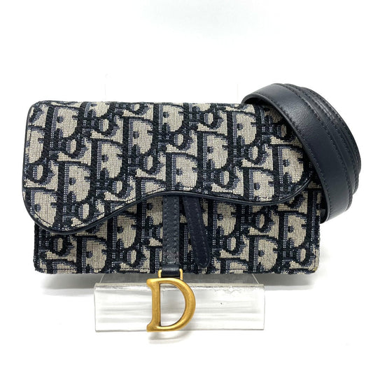 Dior Waist bag S5619CTZQ_M928 Leather / canvas Navy Oblique Trotter Saddle belt pouch mens
