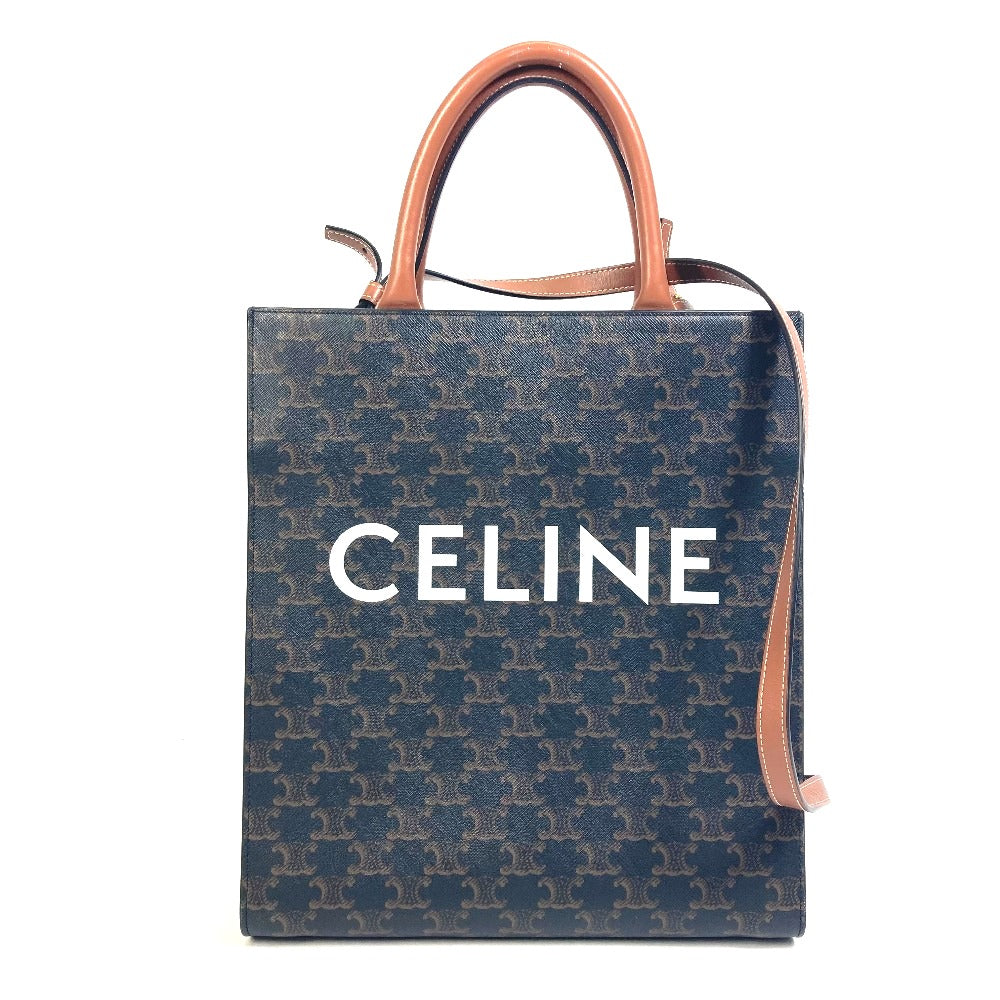 CELINE Tote Bag PVC / Leather Brown Triomphe Vertical Cover Small Tote Bag Women