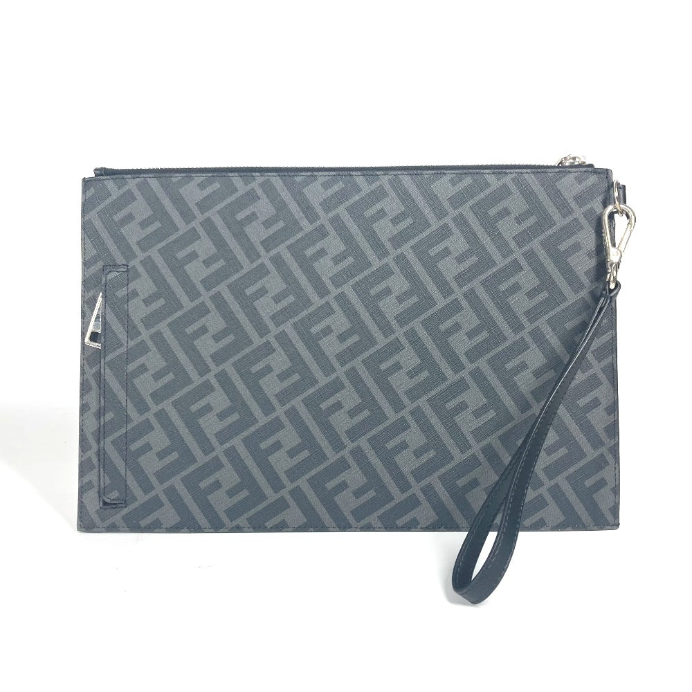 FENDI Clutch bag 7N0110 leather Black x Yellow x Grey Flat slim slim Diagonal Zucca mens