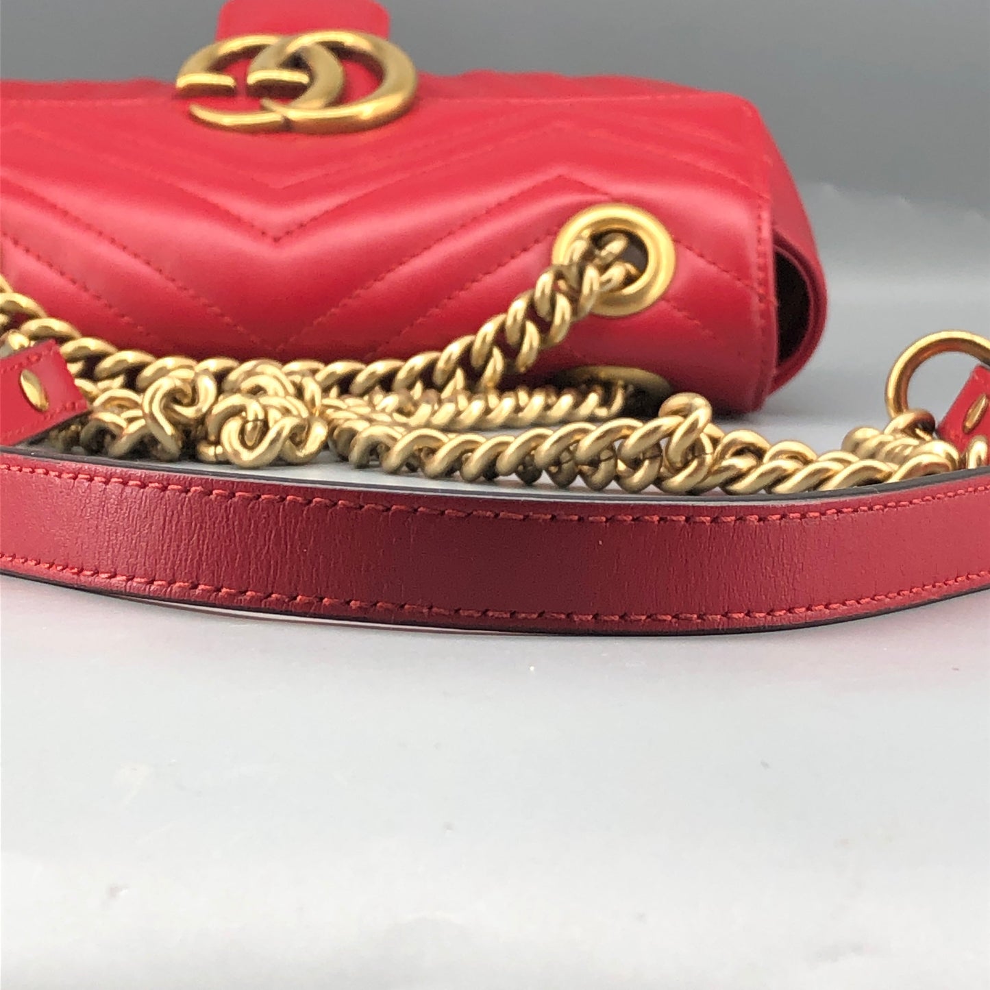 Gucci Red Quilted GG Marmont Chain Shoulder Bag