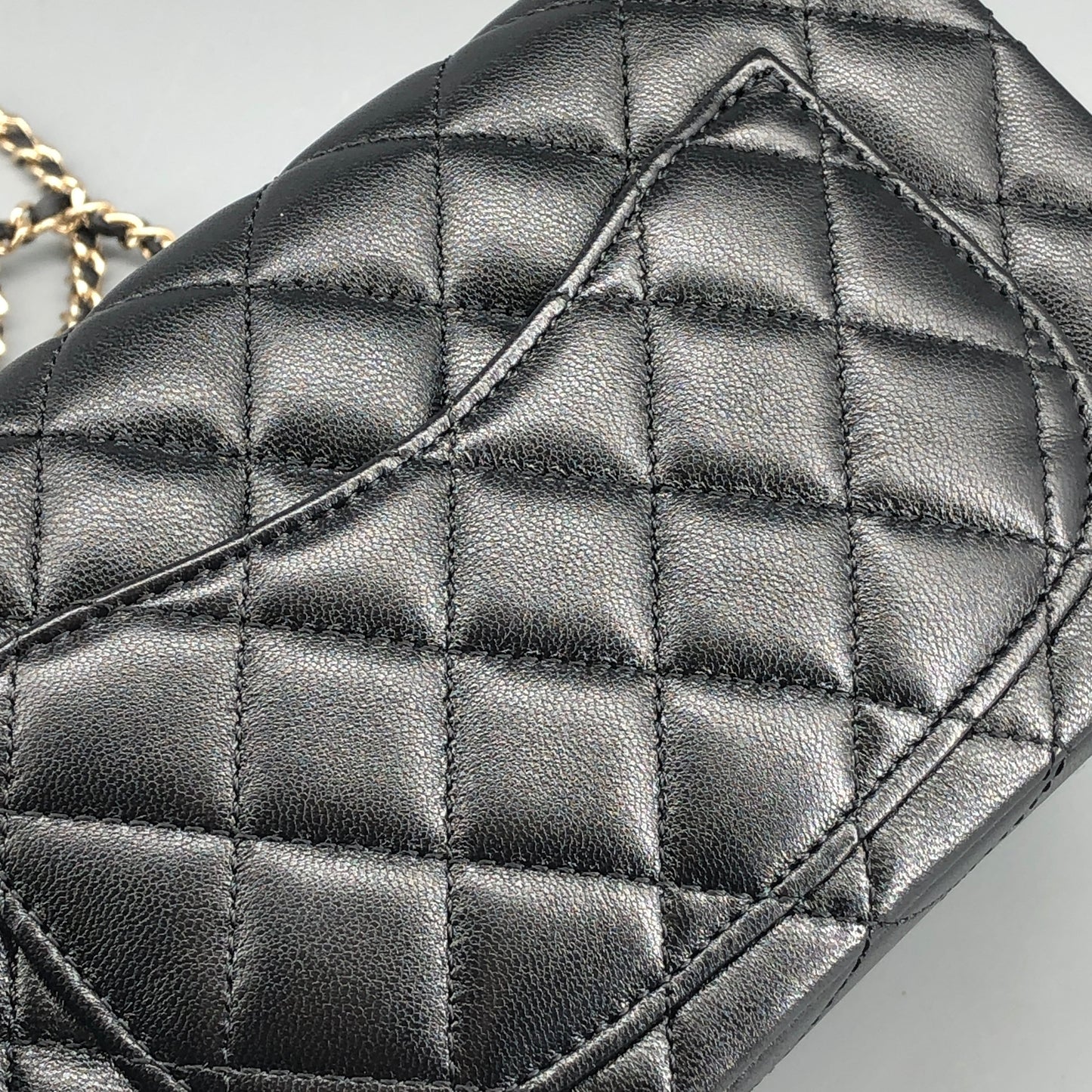 Chanel lambskin quilted mini rectangular flap bag in black with CC logo chain