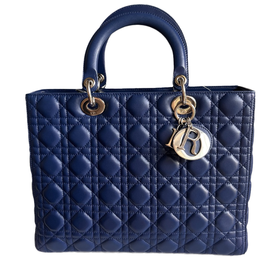 Lady Dior Large Bag Navy Lambskin Cannage Leather
