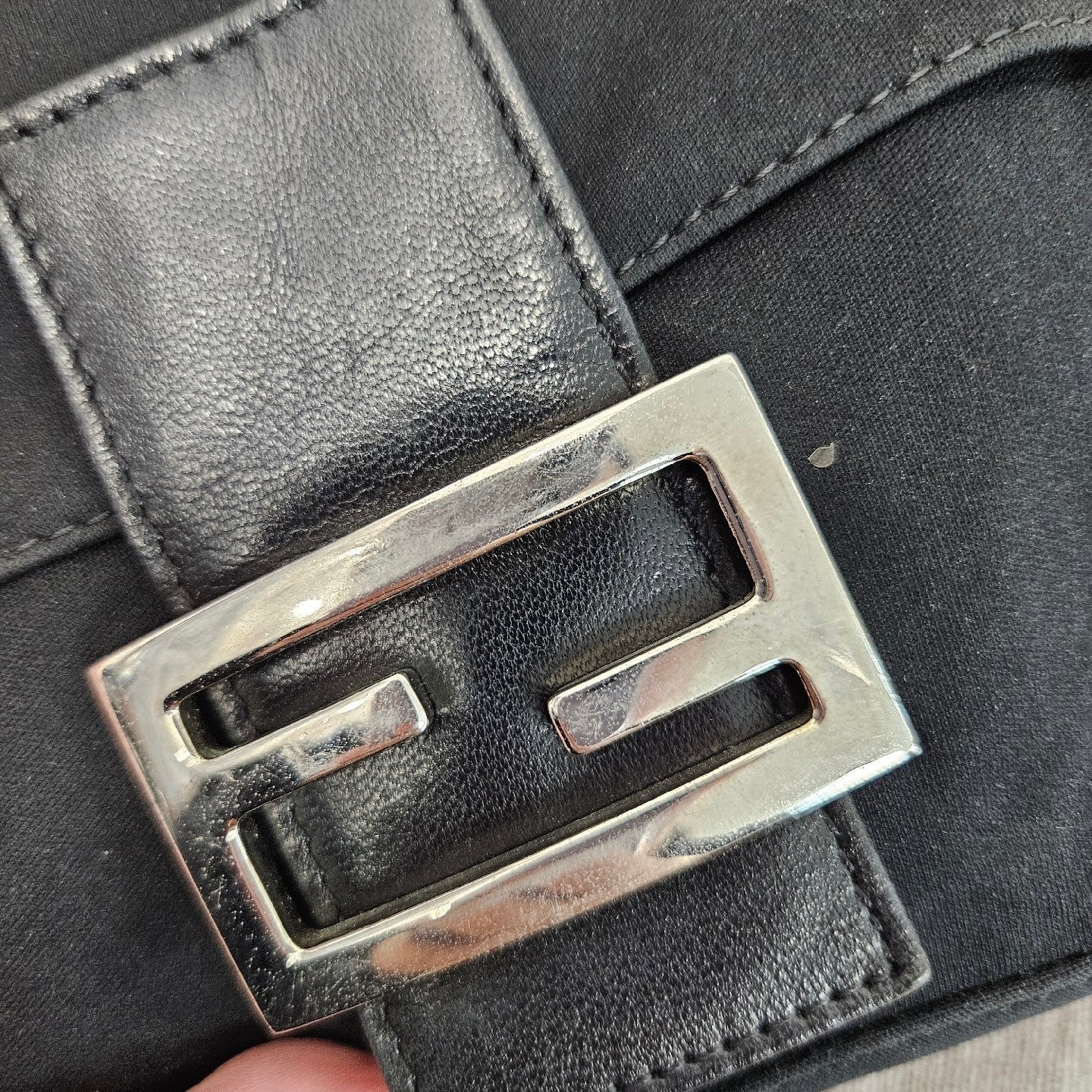FENDI Baguette Black Cloth Silver Hardware Shoulder Bag