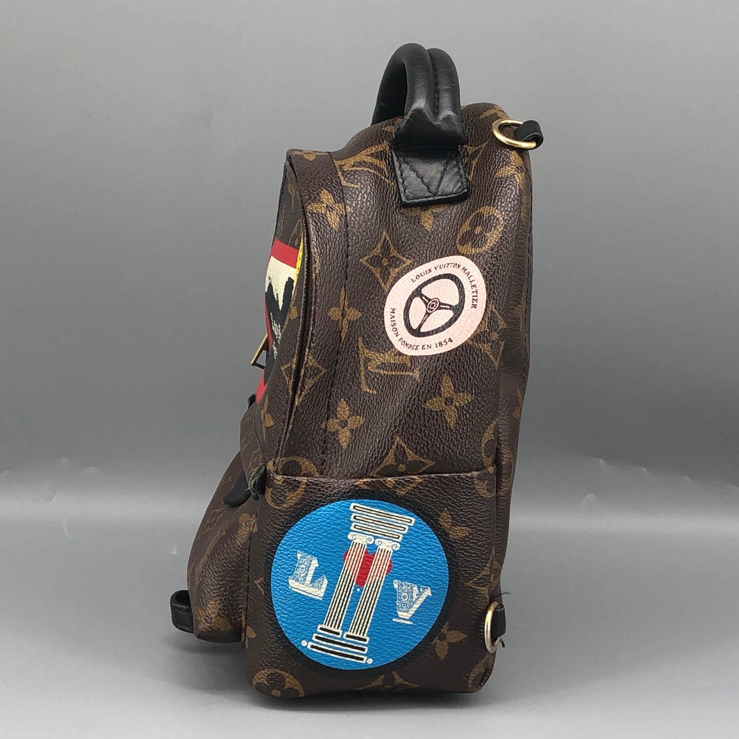 Louis Vuitton Mini Palm Springs Backpack World Tour Patch Monogram Canvas